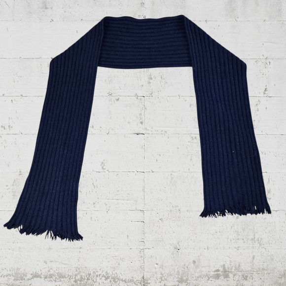 Navy Blue Ribbed Knit Fringe Ends Wide Wrap Around Cozy Soft Scarf OSFM - Picture 1 of 3